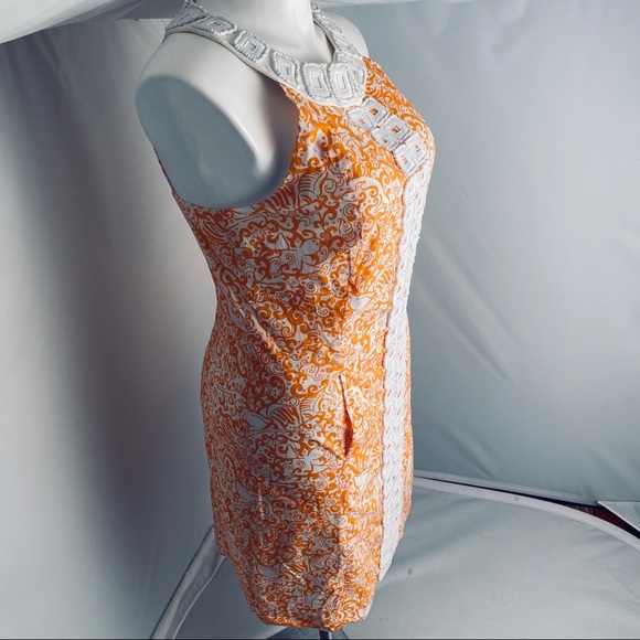 Lilly Pulitzer Jubilee Angie Harmon collab orange and white print beaded dress - Picture 3 of 10
